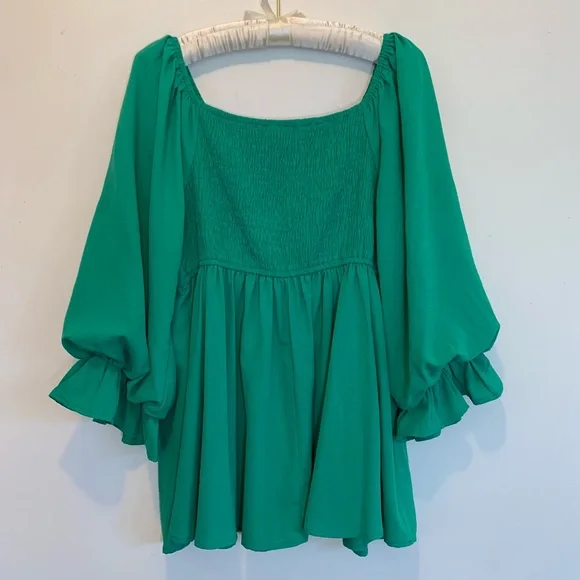 Entro Puffy Sleeve Babydoll Top Green - Picture 5 of 9